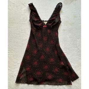 Presence Black Red Heart Babydoll Chemise Slip Dress Size 10 Valentine Lingerie
